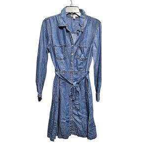 Spense Indigo Button Up Lightweight Denim 100% Lyocell Dress Sz 8